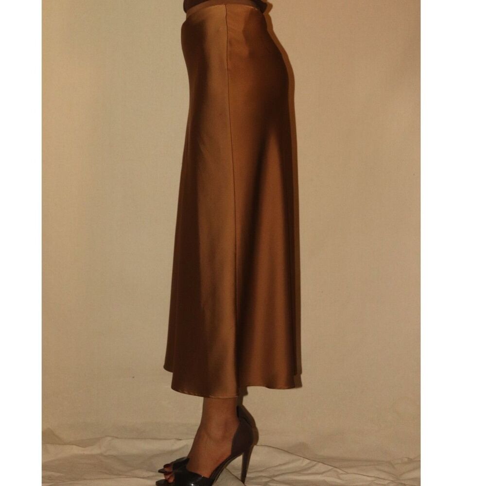 UNIQLO Brown Satin Slip Midi Skirt